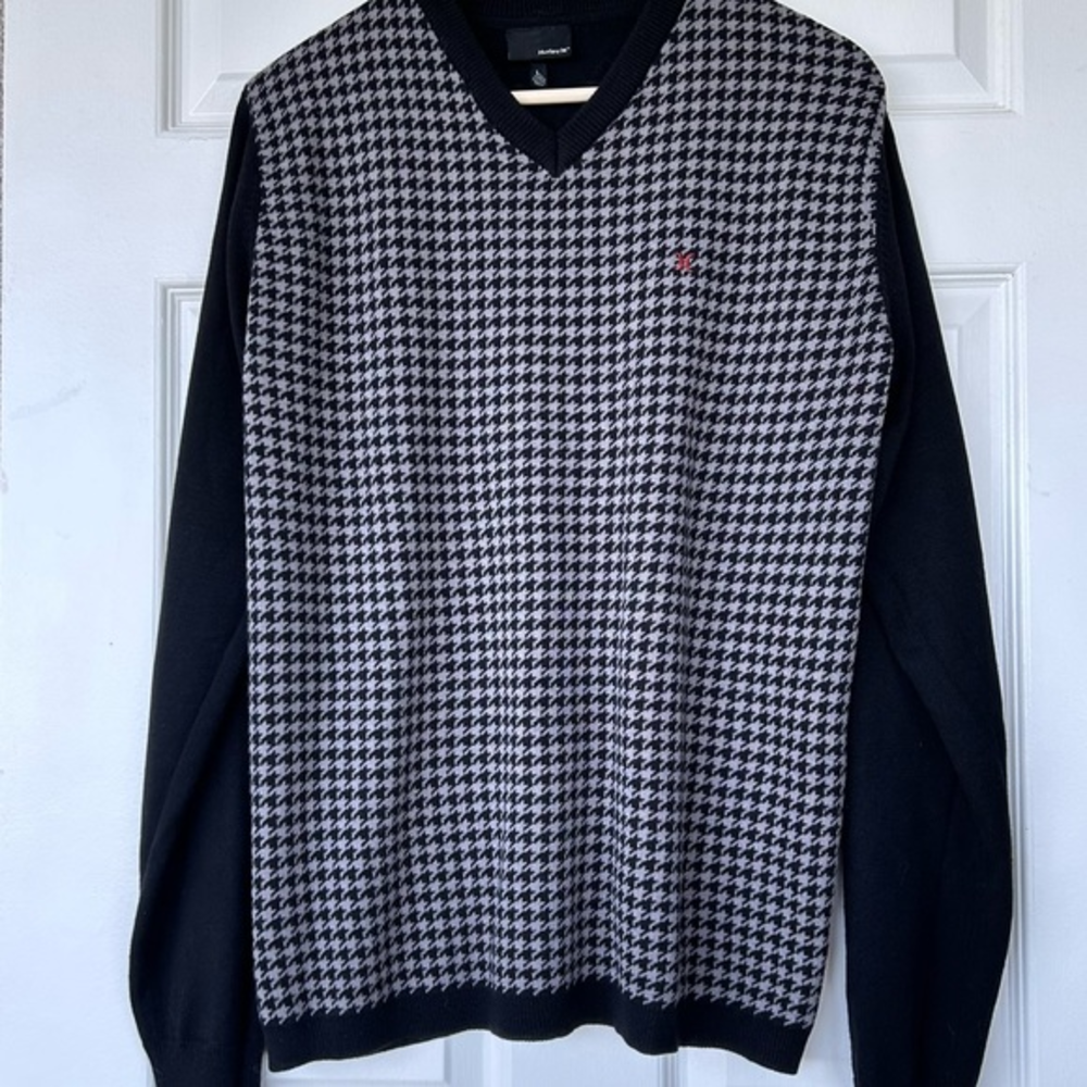 Hurley Men’s Sweater V-Neck Houndstooth Long‎ Sleeves Size Large